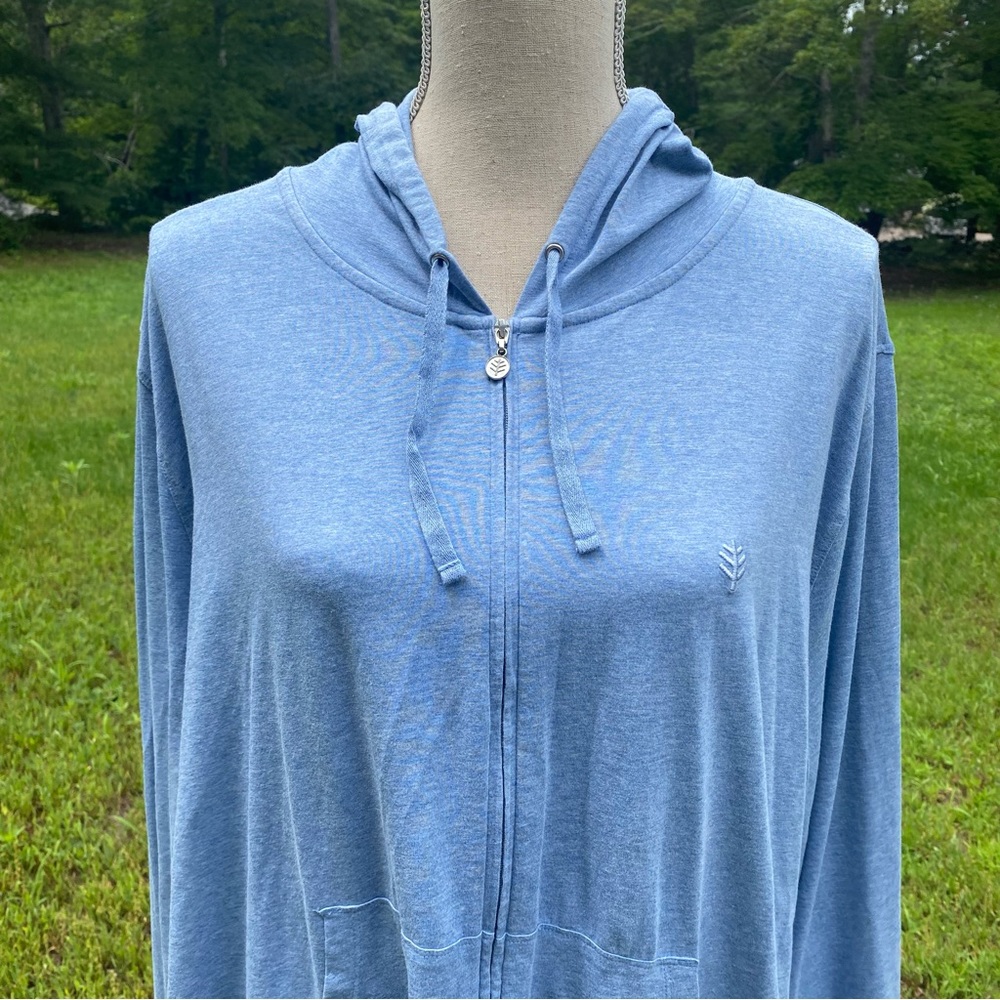 COOLIBAR TOP SEASIDE HOODIE ZIP FRONT POCKETS BLUE UPF 50 PLUS SIZE 3X - Picture 2 of 15